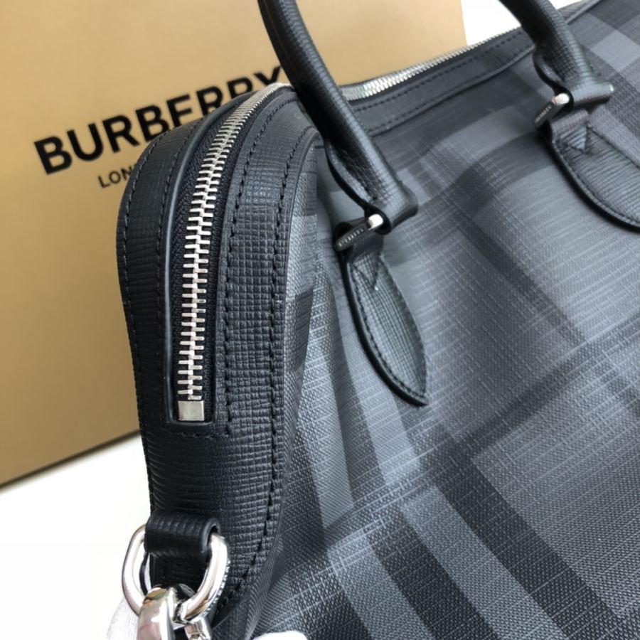 Briefcase B's pure original men's briefcase, smoked plaid panels, luxurious leather trim, crisp — AAA Quality Replica — photo 4