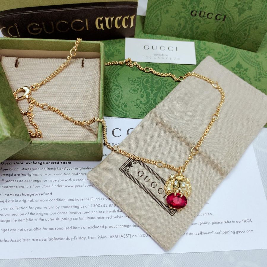 Gucci Jewelry Lion Head Red Faceted Crystal Necklace — 1:1 Replica — photo 6