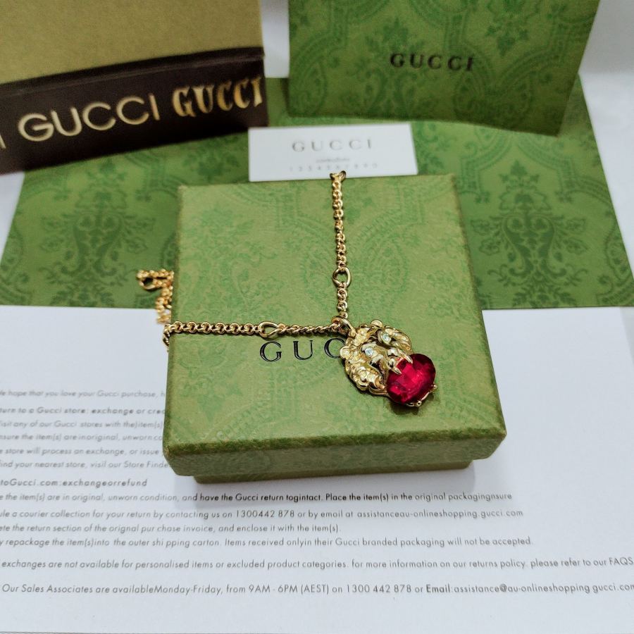 Gucci Jewelry Lion Head Red Faceted Crystal Necklace — 1:1 Replica — photo 7