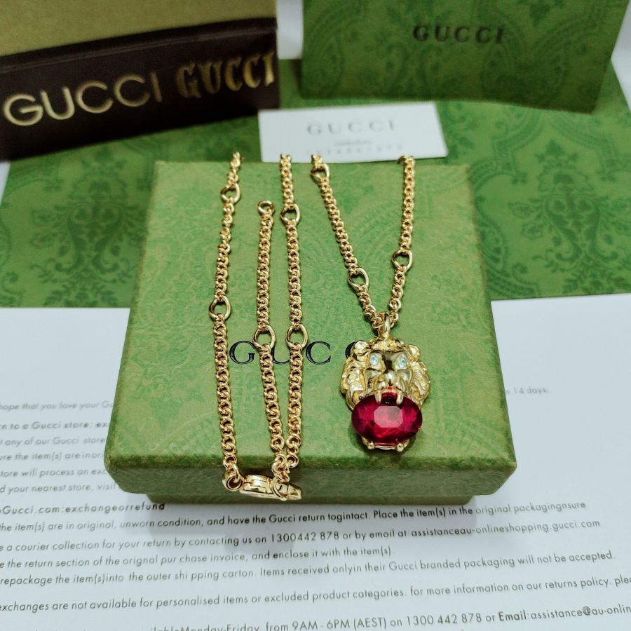 Gucci Jewelry Lion Head Red Faceted Crystal Necklace — 1:1 Replica — photo 8