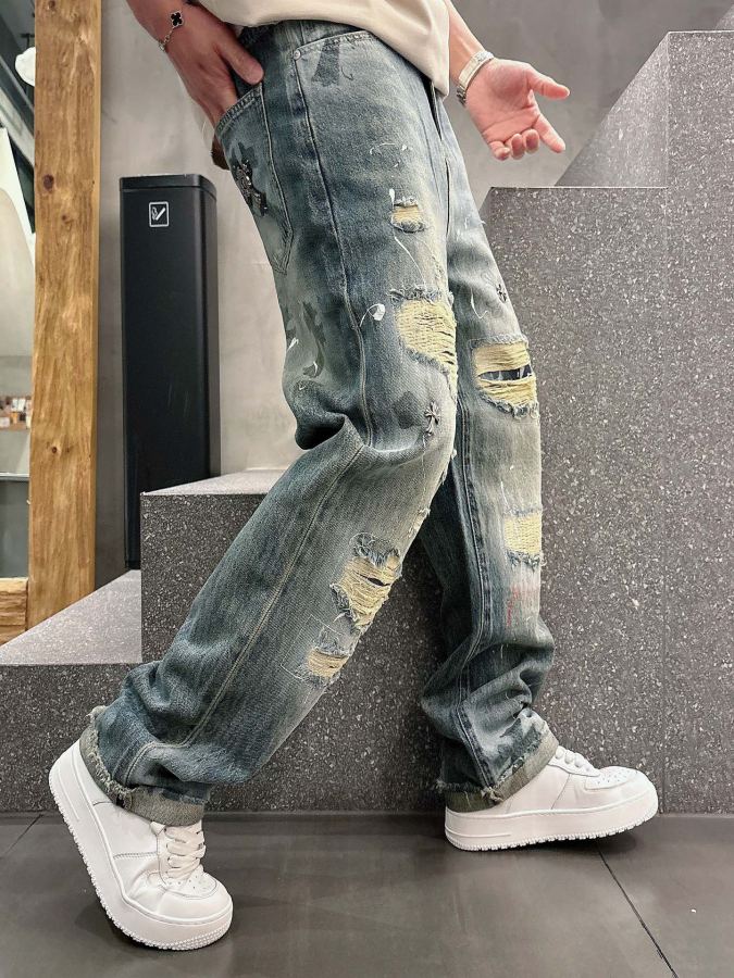 Denim tears Clothes Crow Heart Fire Four Seasons new ripped jeans wide-leg pants imported Japanese — AAA Quality Replica — photo 5