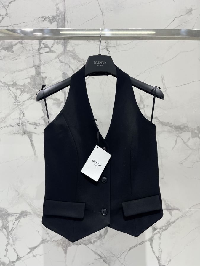 BALMAIN Women 𝗕𝗔𝗟𝗠𝗔𝗜* Balmain halter neck backless vest — 1:1 Replica For Sale