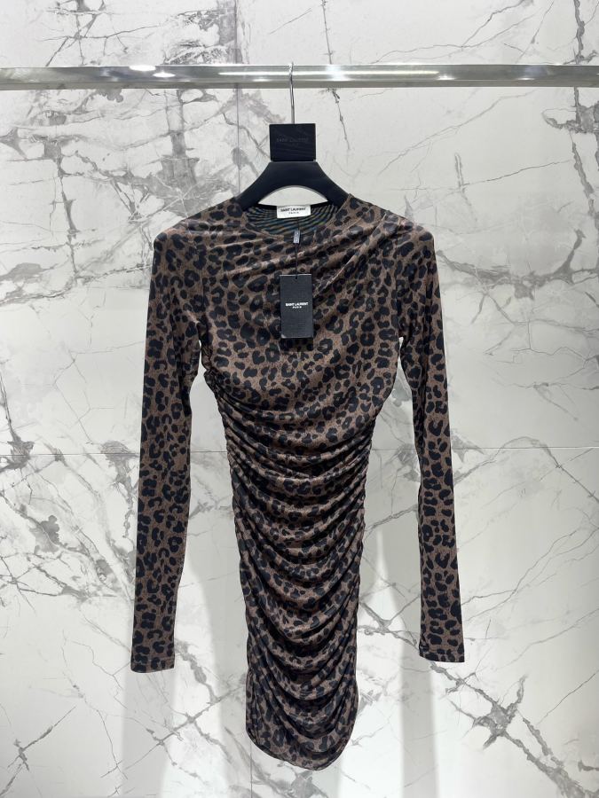 YSL Women 𝗦𝗔𝗜𝗡𝗧 𝗟𝗔𝗨𝗥𝗘𝗡* Holy Family New leopard print stretch dress — AAA Quality Replica