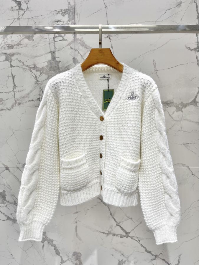 Vivienne Westwood Women 𝐕𝐢𝐯𝐢𝐞𝐧𝐧* Saturn Queen Mother Embroidered V-neck Knitted — 1:1 Replica