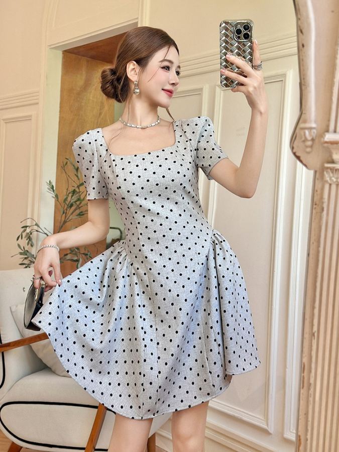 Miumiu Women French square neckline waist polka dot dress — Premium Replica — photo 7