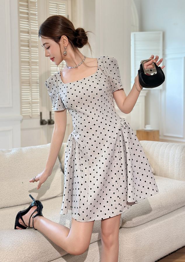 Miumiu Women French square neckline waist polka dot dress — Premium Replica — photo 6