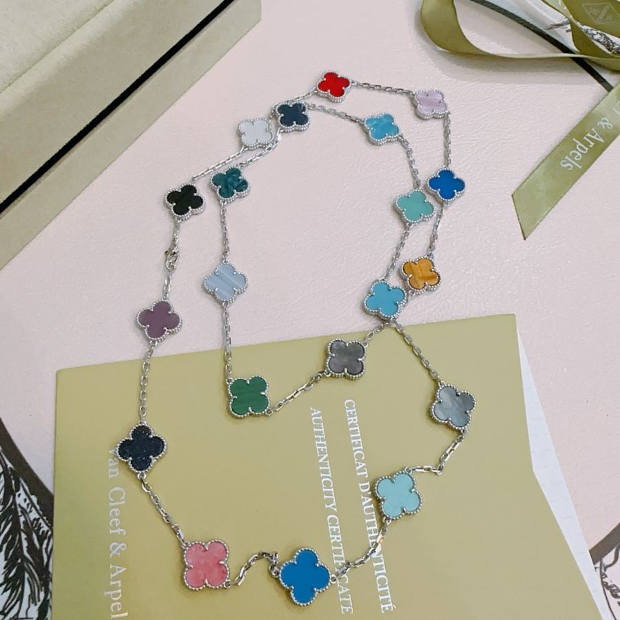 Van Cleef & Arpels Jewelry Four-leaf clover 20 flower Rainbow color necklace V gold material — 1:1 Replica