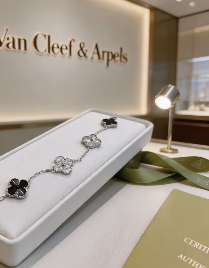 Van Cleef & Arpels Jewelry Four-leaf clover bracelet, rainbow color, V gold material, handmade, — 1:1 Replica For Sale — photo 6
