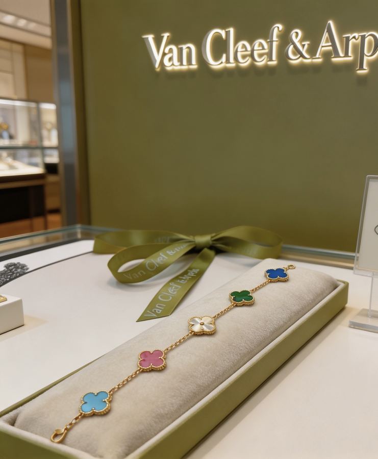 Van Cleef & Arpels Jewelry Four-leaf clover bracelet, Rainbow color, V gold material, handmade, — 1:1 Replica — photo 2
