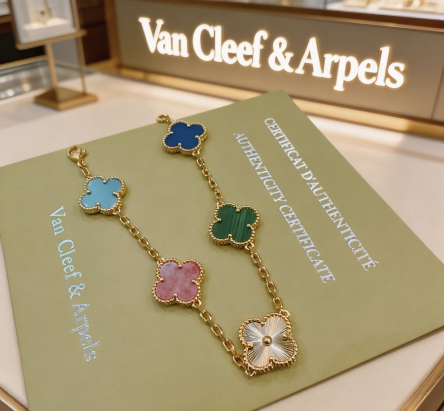 Van Cleef & Arpels Jewelry Four-leaf clover bracelet, Rainbow color, V gold material, handmade, — 1:1 Replica — photo 3