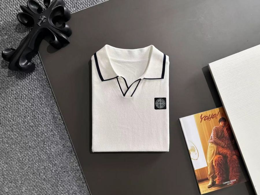 Stone Island Clothes 2026 spring and summer solid color contrast edge knitted men's Polo short-sleeved — 1:1 Replica — photo 8