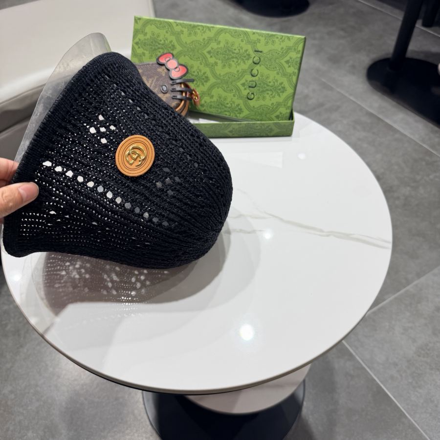 gucci hat knitted fisherman hat women's summer hollow sun protection visor showing face small bucket — 1:1 Replica For Sale — photo 7