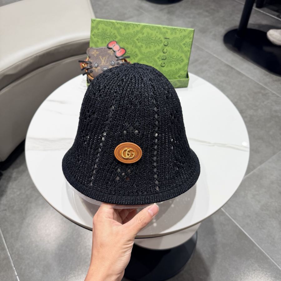 gucci hat knitted fisherman hat women's summer hollow sun protection visor showing face small bucket — 1:1 Replica For Sale — photo 8