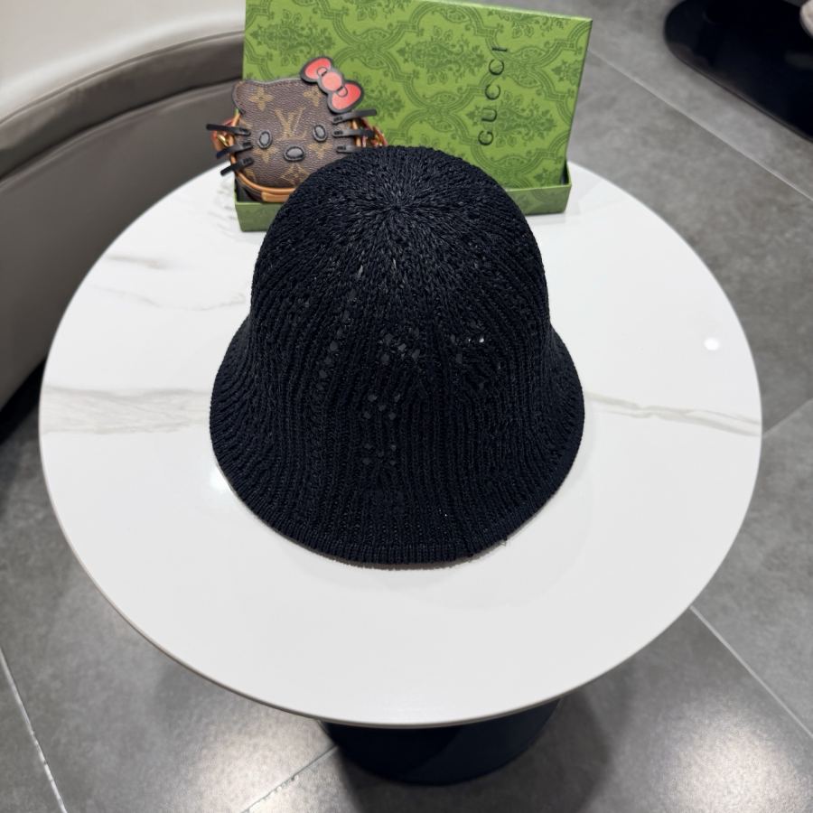 gucci hat knitted fisherman hat women's summer hollow sun protection visor showing face small bucket — 1:1 Replica For Sale — photo 4