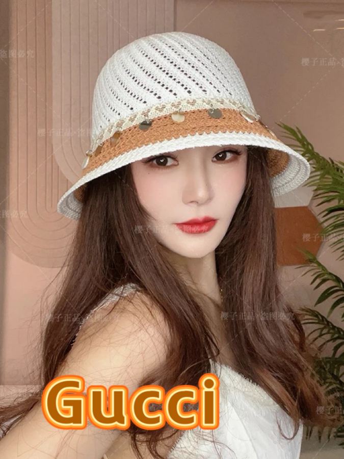 gucci hat ethnic style sequin decorated straw fisherman hat women's spring seaside vacation breathable — AAA Quality Replica