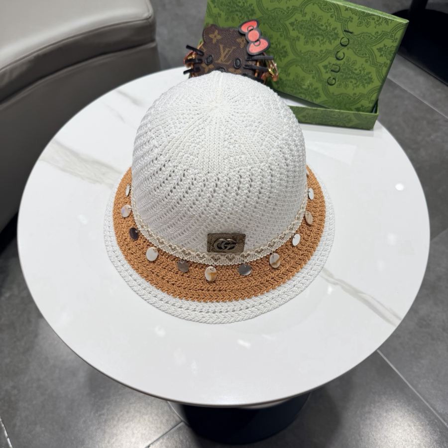 gucci hat ethnic style sequin decorated straw fisherman hat women's spring seaside vacation breathable — AAA Quality Replica — photo 2