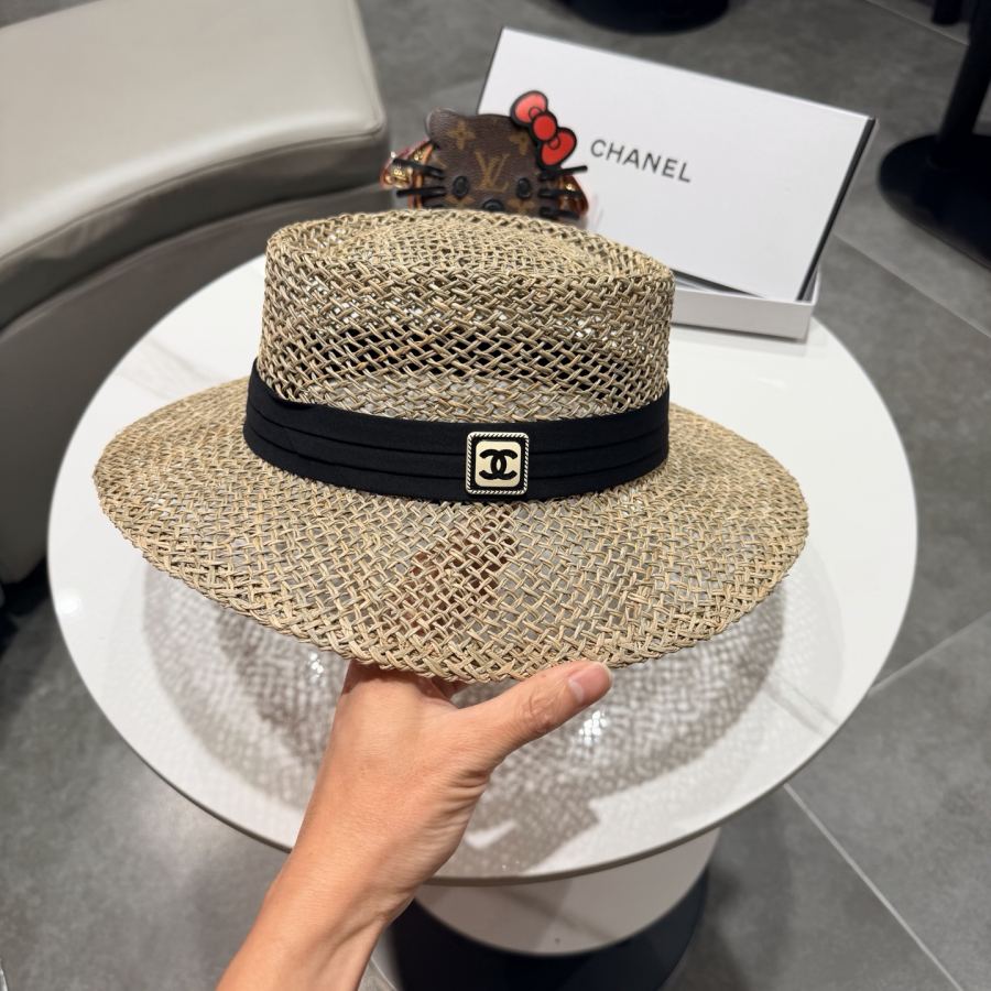 Chanel hat chanel natural saltwater straw internet celebrity flat top hat women's summer beach trip — 1:1 Replica For Sale — photo 7