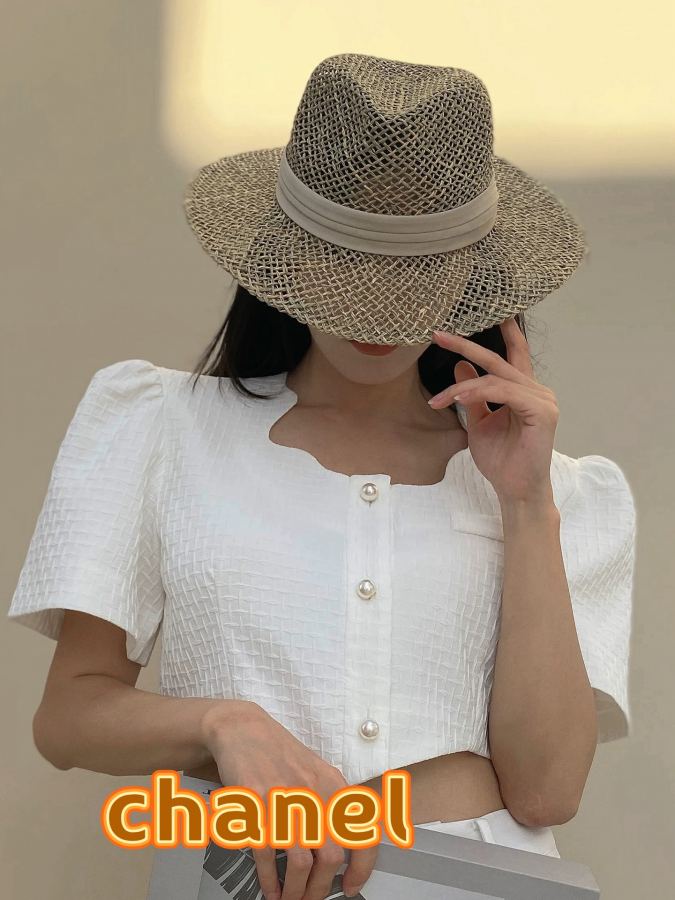 Chanel hat chanel natural saltwater straw internet celebrity flat top hat women's summer beach trip — AAA Quality Replica — photo 9