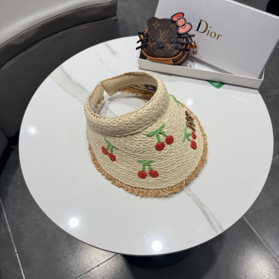 dior hat Dior Summer Cherry Embroidered Straw Empty Top Straw Hat Women's Beach Vacation Wide-Brim — 1:1 Replica For Sale — photo 3