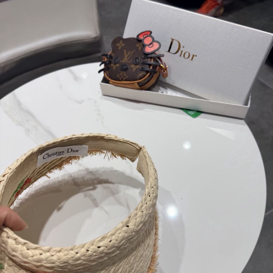 dior hat Dior Summer Cherry Embroidered Straw Empty Top Straw Hat Women's Beach Vacation Wide-Brim — 1:1 Replica For Sale — photo 6