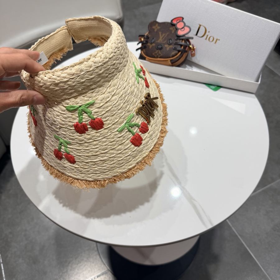 dior hat Dior Summer Cherry Embroidered Straw Empty Top Straw Hat Women's Beach Vacation Wide-Brim — 1:1 Replica For Sale — photo 9