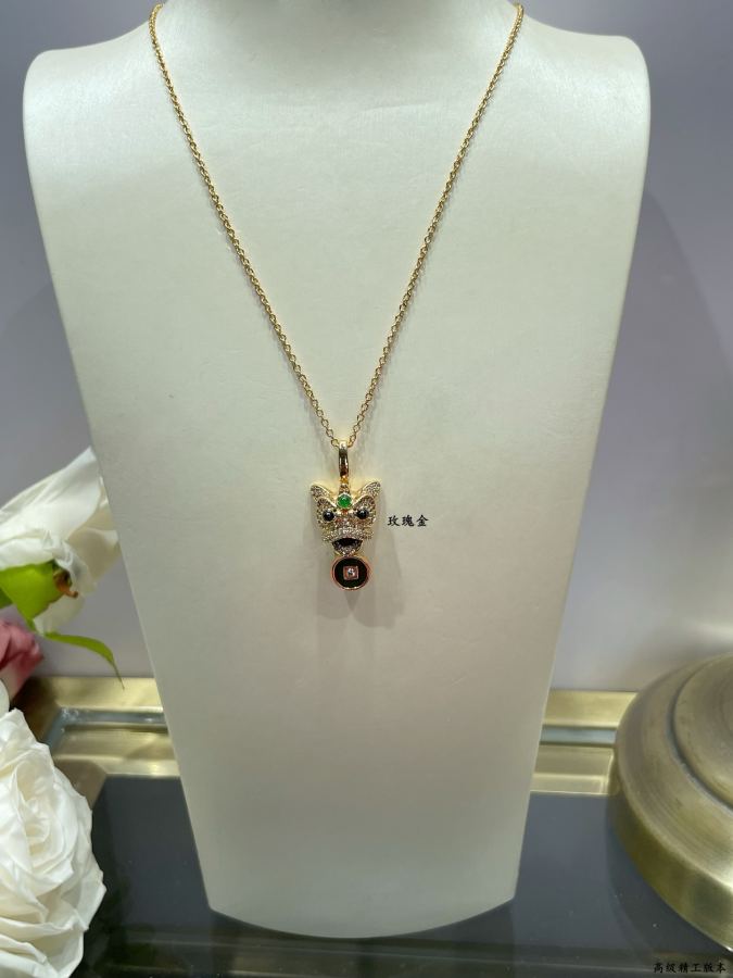 Qeelin Jewelry V gold material 7590300 Kirin green agate copper coin lion necklace, 18 K gold customized, electroplated 18 K thick gold 1:1 version — photo 7