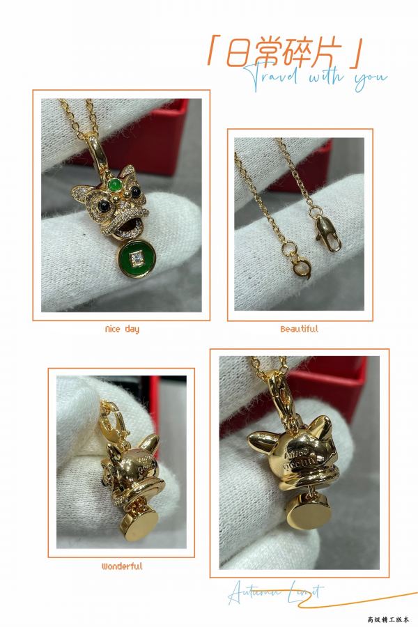Qeelin Jewelry V gold material 7590300 Kirin green agate copper coin lion necklace, 18 K gold customized, electroplated 18 K thick gold 1:1 version — photo 9