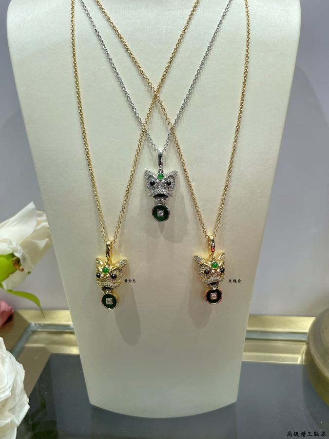 Qeelin Jewelry V gold material 7590300 Kirin green agate copper coin lion necklace, 18 K gold customized, electroplated 18 K thick gold 1:1 version — photo 8