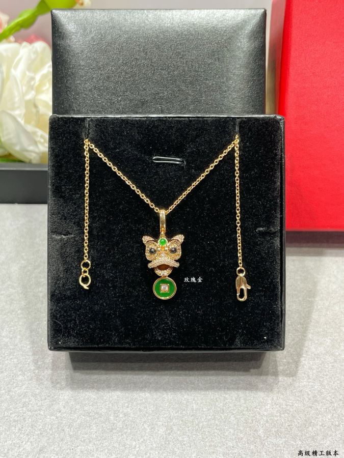 Qeelin Jewelry V gold material 7590300 Kirin green agate copper coin lion necklace, 18 K gold customized, electroplated 18 K thick gold 1:1 version — photo 4