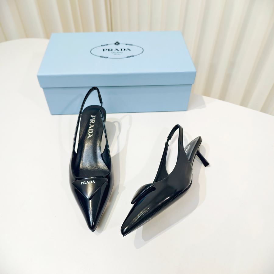 Prada women's shoes Prada shiny leather high heel pointed toe sandals — Premium Replica — photo 4