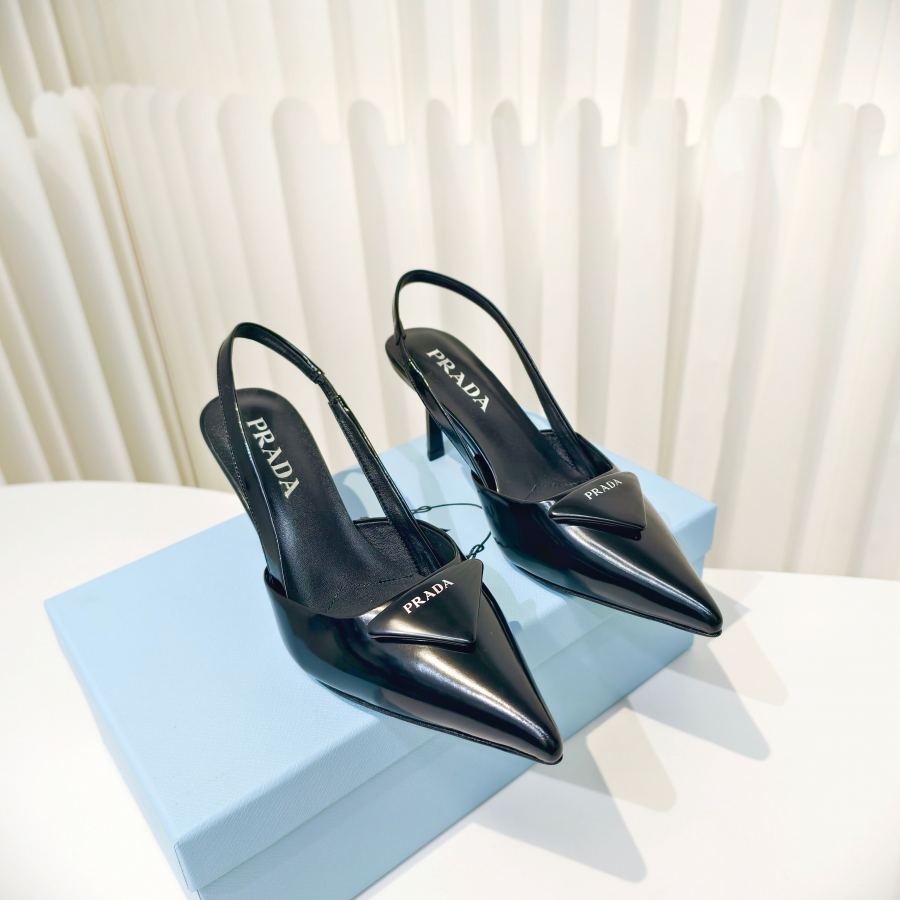 Prada women's shoes Prada glossy leather strappy pointed toe high heels — 1:1 Replica