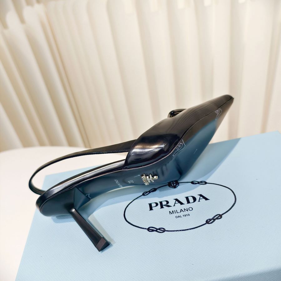 Prada women's shoes Prada glossy leather strappy pointed toe high heels — 1:1 Replica — photo 9