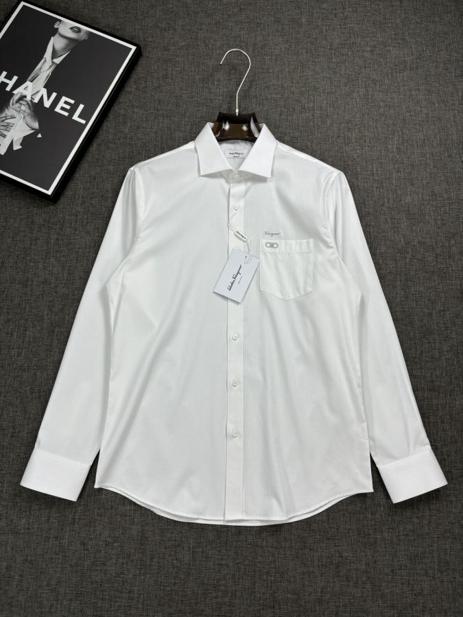 Ferragamo men classic business casual shirt with figure-shaped collar, high count, dark pattern, — AAA Quality Replica — photo 3