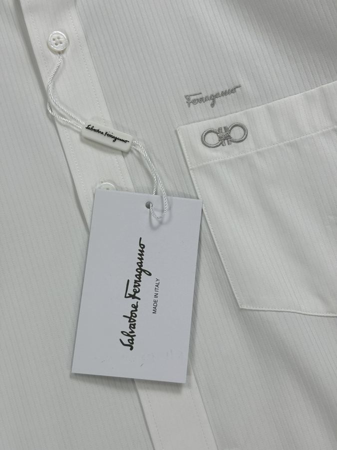 Ferragamo men classic business casual shirt with figure-shaped collar, high count, dark pattern, — AAA Quality Replica — photo 11