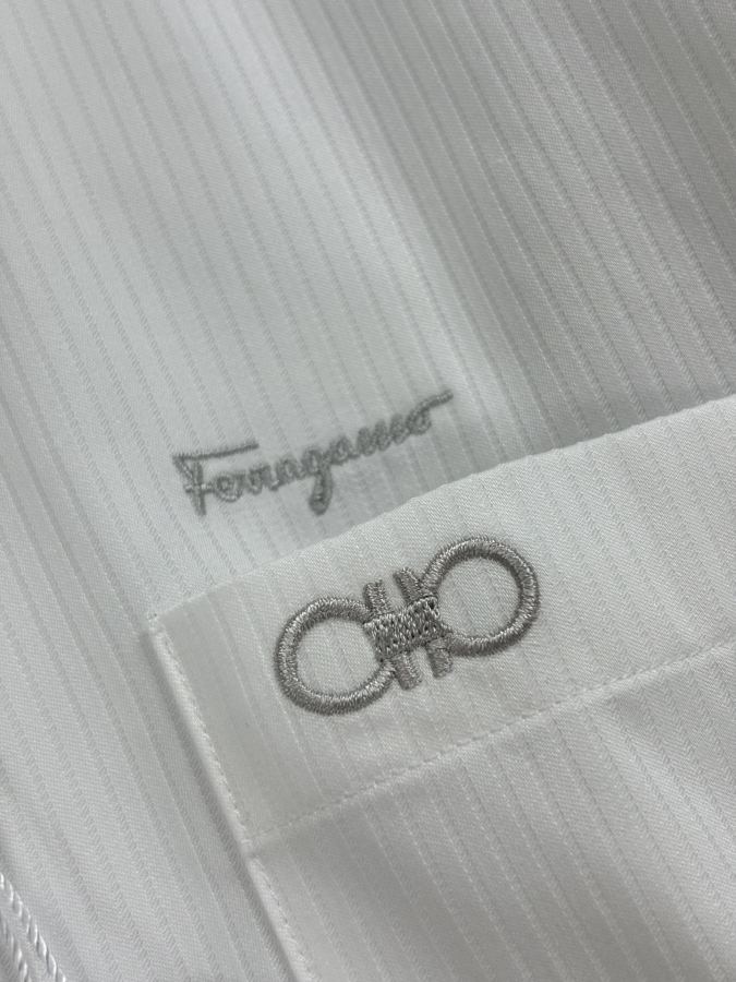 Ferragamo men classic business casual shirt with figure-shaped collar, high count, dark pattern, — AAA Quality Replica — photo 8