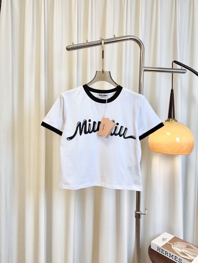 Miumiu Women MIU** logo T- shirt logo sm L — Premium Replica