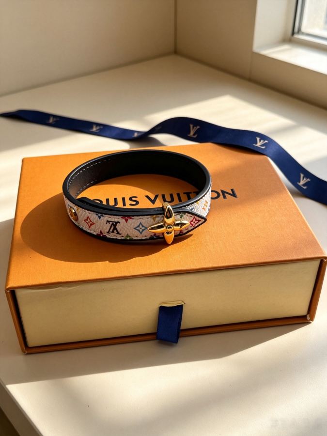 Louis Vuitton Jewelry LV colorful braided bracelet, white background printed rope body with golden — 1:1 Replica For Sale — photo 4