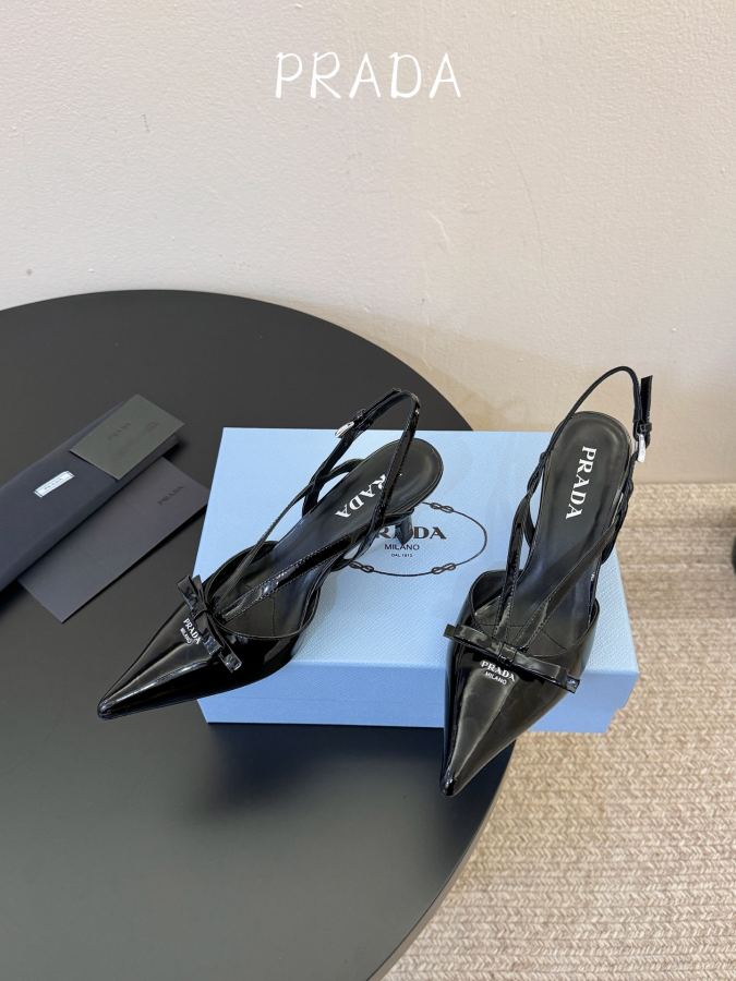 Prada women's shoes PRAD* Retro Triangle Pointed Toe Kitten Heel — Premium Replica — photo 3