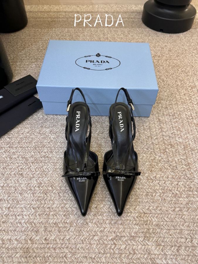 Prada women's shoes PRAD* Retro Triangle Pointed Toe Kitten Heel — 1:1 Replica For Sale