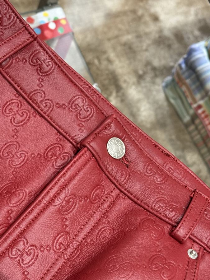 Gucci men GUCCI Double G embossed leather trousers — 1:1 Replica — photo 3