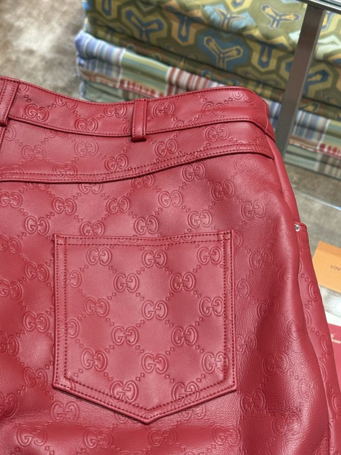 Gucci men GUCCI Double G embossed leather trousers — 1:1 Replica — photo 8