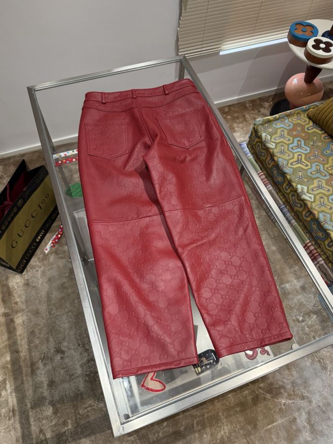 Gucci men GUCCI Double G embossed leather trousers — 1:1 Replica — photo 2