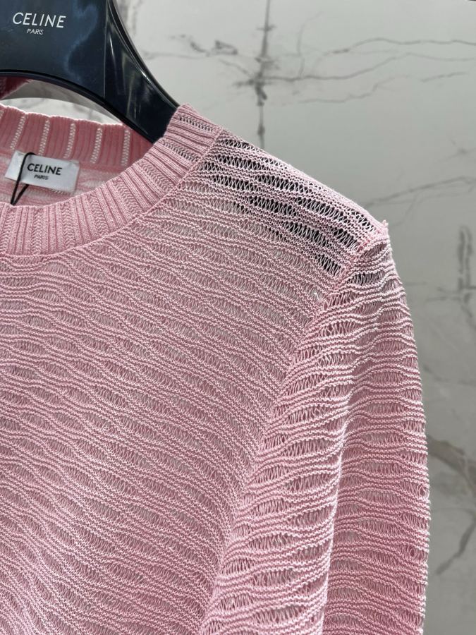 Celine Women 𝗖𝗘𝗟𝗜𝗡𝗘* Celine Early Spring New Hollow Breathable Knitted Short Sleev — AAA Quality Replica — photo 4