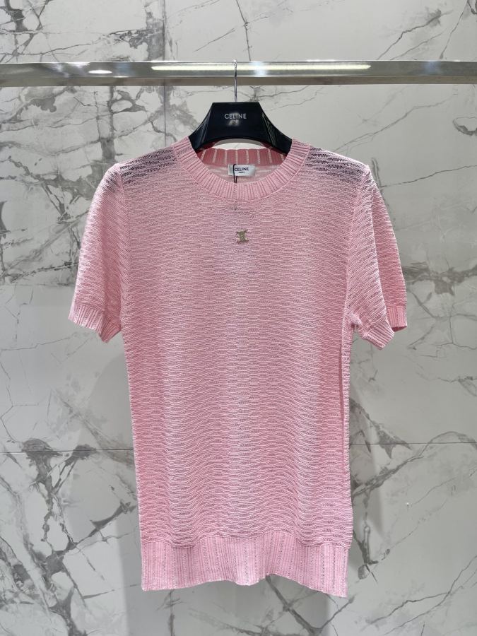 Celine Women 𝗖𝗘𝗟𝗜𝗡𝗘* Celine Early Spring New Hollow Breathable Knitted Short Sleev — AAA Quality Replica
