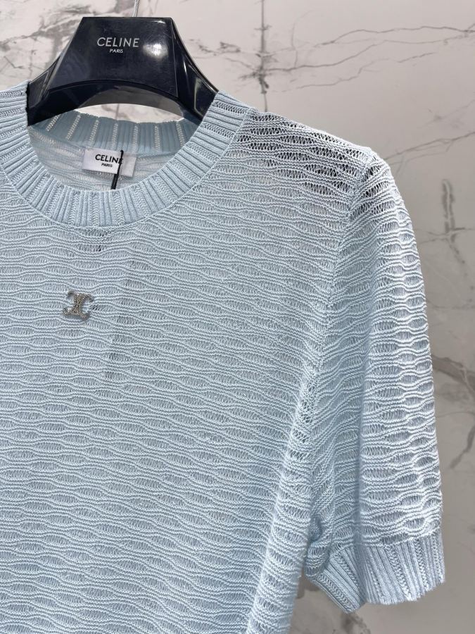 Celine Women 𝗖𝗘𝗟𝗜𝗡𝗘* Celine Early Spring New Hollow Breathable Knitted Short Sleev — 1:1 Replica For Sale — photo 3