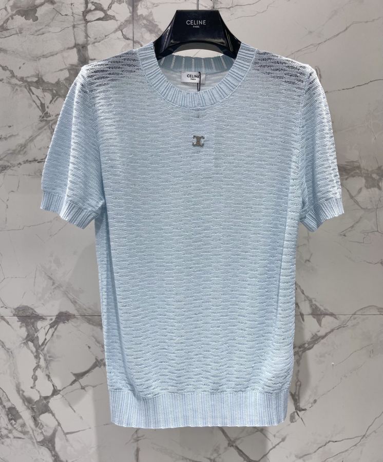 Celine Women 𝗖𝗘𝗟𝗜𝗡𝗘* Celine Early Spring New Hollow Breathable Knitted Short Sleev — 1:1 Replica For Sale — photo 2