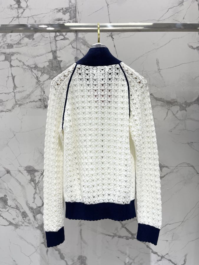Miumiu Women 𝗠𝗜𝗨𝗠𝗜𝗨* Miu lapel contrasting hollow letter logo zipper sweater — 1:1 Replica — photo 8