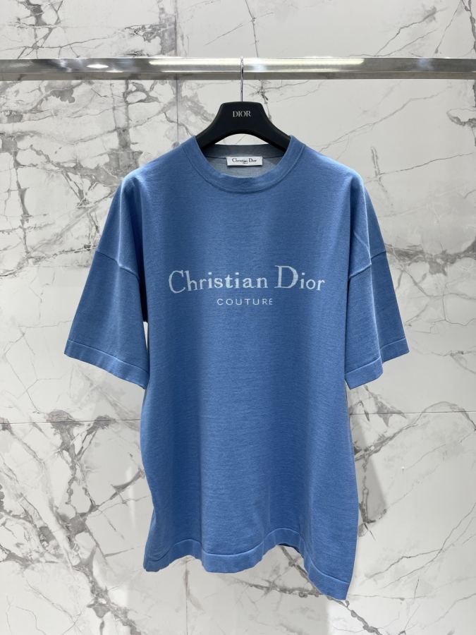 Dior Women 𝗗𝗜𝗢𝗥* Dior New chest letter printed round neck knitted short sleeves — 1:1 Replica For Sale