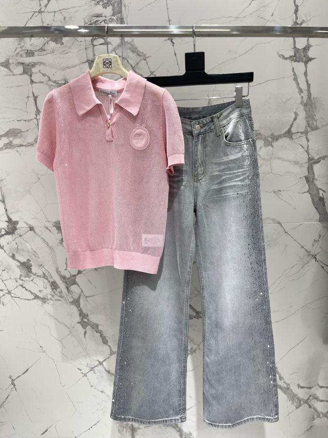 Dior Women 𝗗𝗜𝗢𝗥* Dior New lapel embroidered hollow short sleeves — AAA Quality Replica