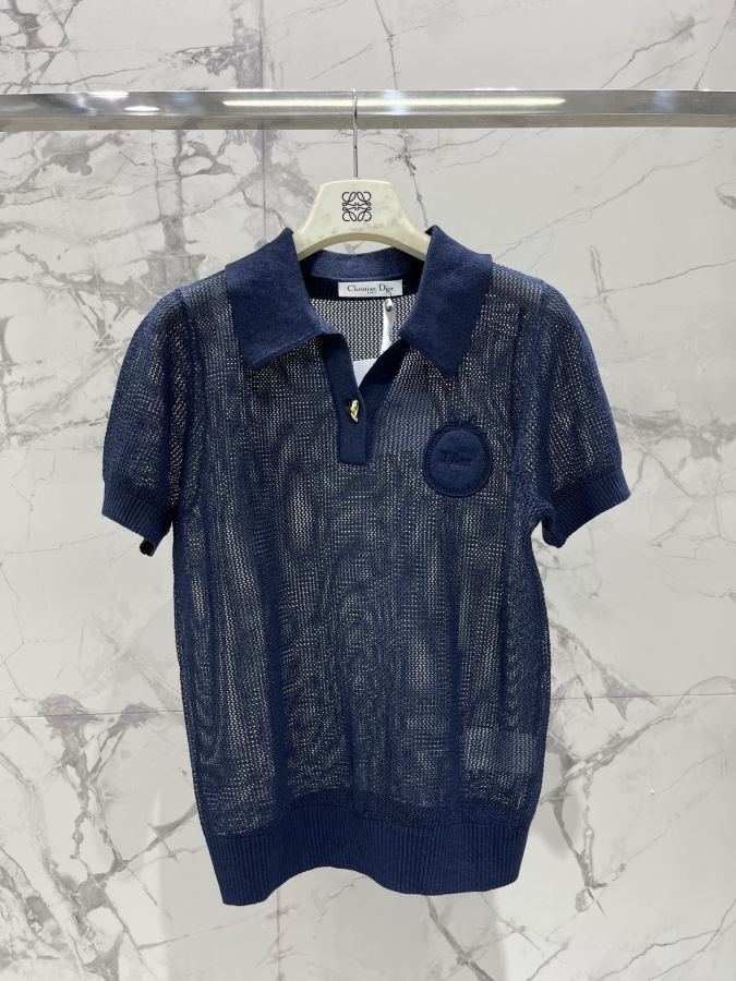 Dior Women 𝗗𝗜𝗢𝗥* Dior New lapel embroidered hollow short sleeves — 1:1 Replica For Sale